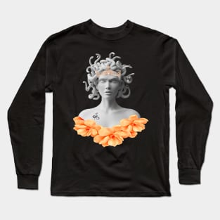 Medusa Gorgon Greek Mythology Orange Floral Long Sleeve T-Shirt